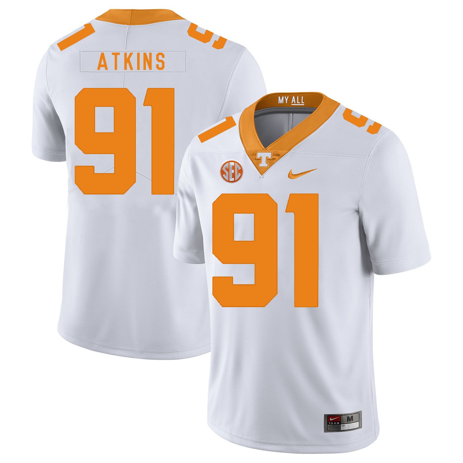 Men Tennessee Volunteers #91 Atkins White Customized NCAA Jerseys